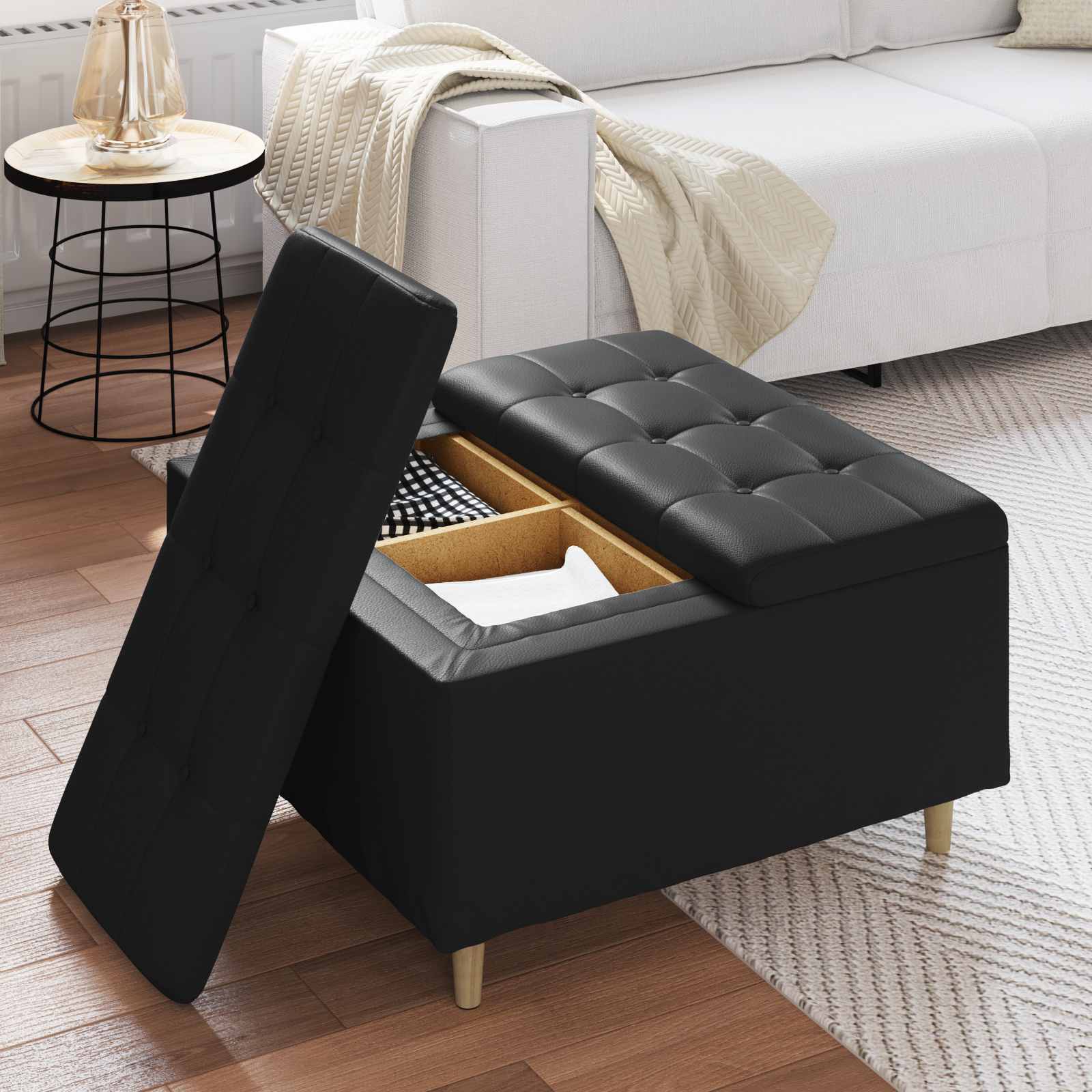Tabouret bouton avec coussin Noir 80 x 80 x 45 cm Simili cuir - XIOS