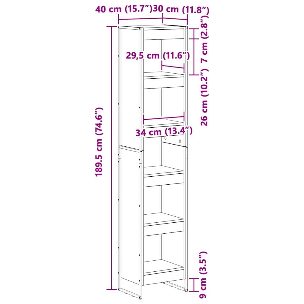 Bibliothèque Chêne artisan 80 x 30 x 155 cm Bois d'ingénierie - XIOS