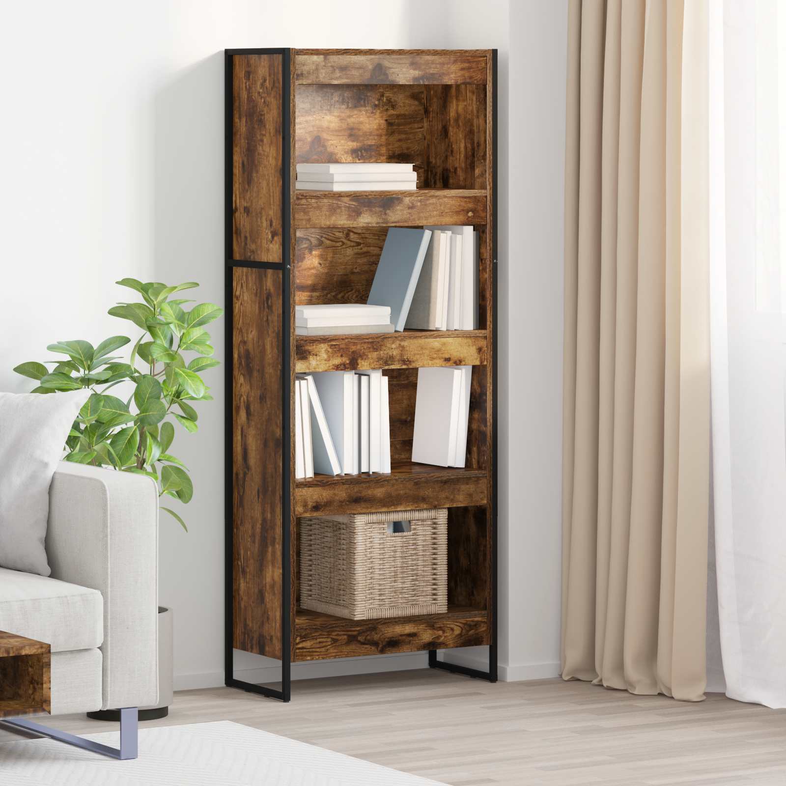 Bibliothèque Chêne Fumé 80 x 30 x 155 cm Bois d'ingénierie - XIOS