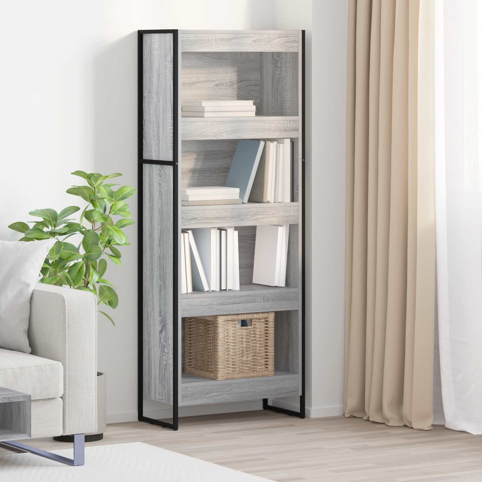 Bibliothèque Gris Sonoma 80 x 30 x 155 cm Bois d'ingénierie - XIOS