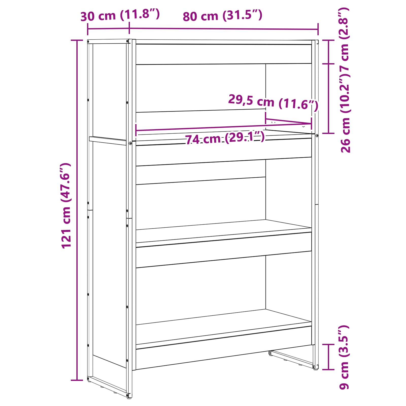 Bibliothèque Chêne noir 80 x 30 x 155 cm Bois d'ingénierie - XIOS
