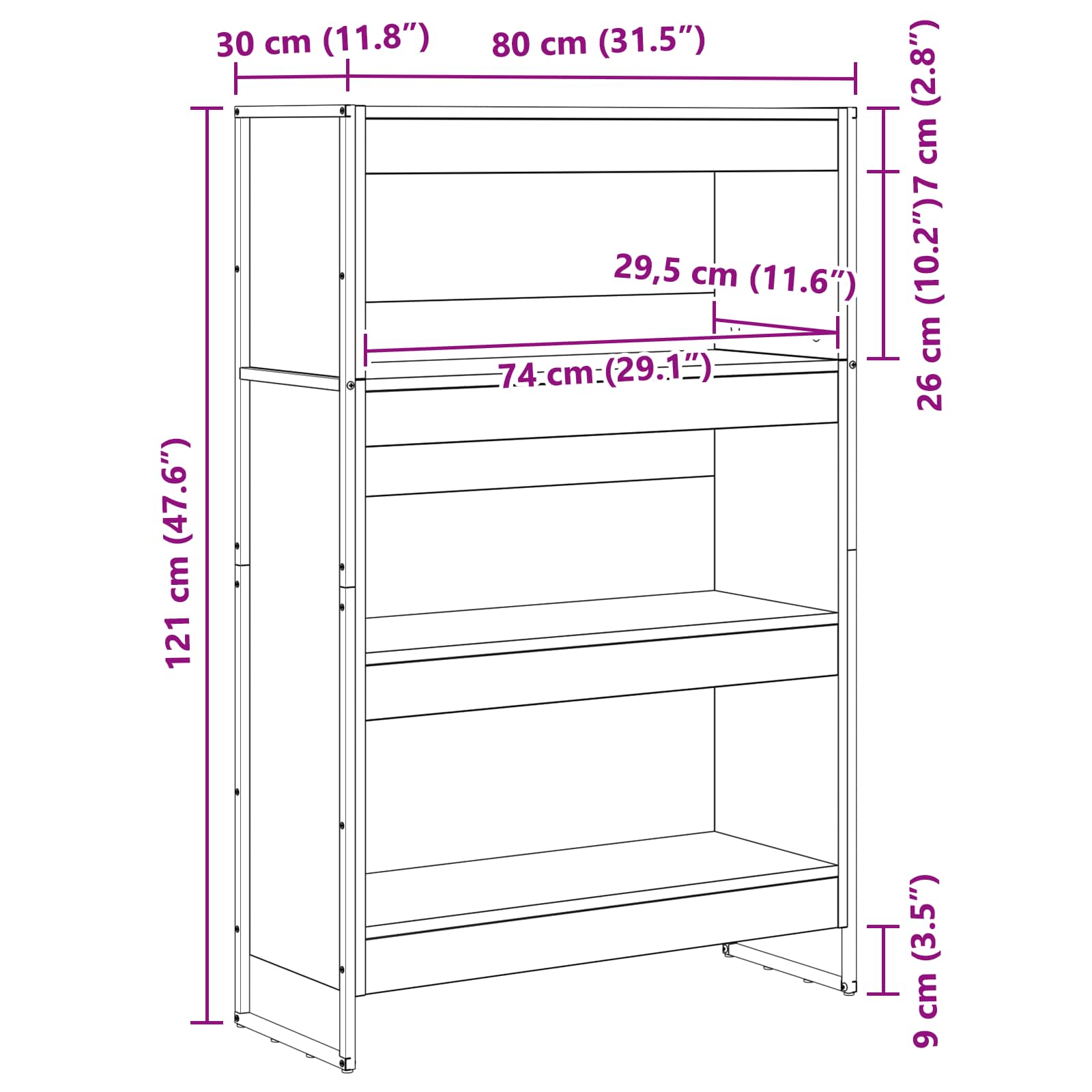Bibliothèque Chêne Fumé 80 x 30 x 155 cm Bois d'ingénierie - XIOS