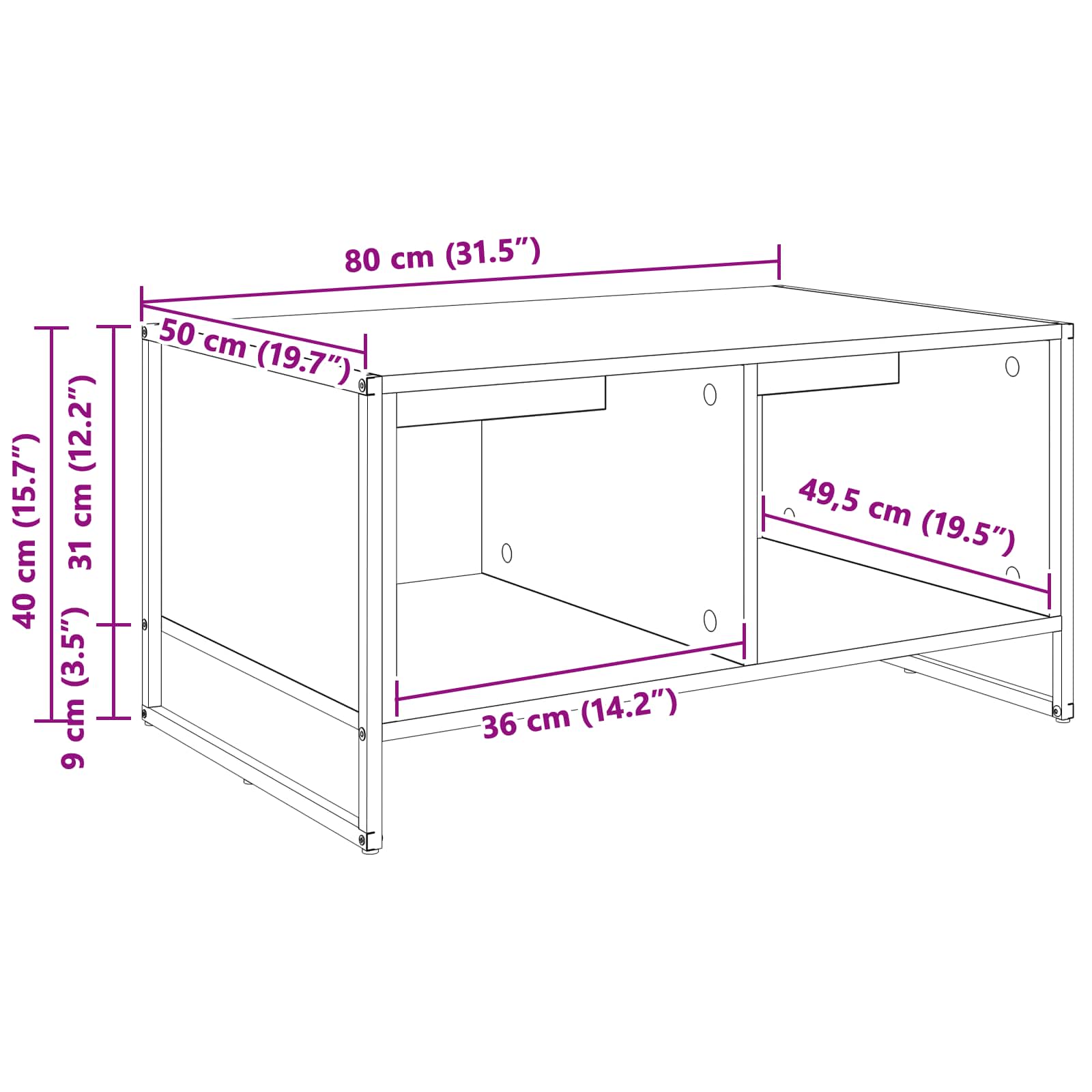 Table basse Chêne Fumé 80 x 50 x 40 cm Bois d'ingénierie - XIOS