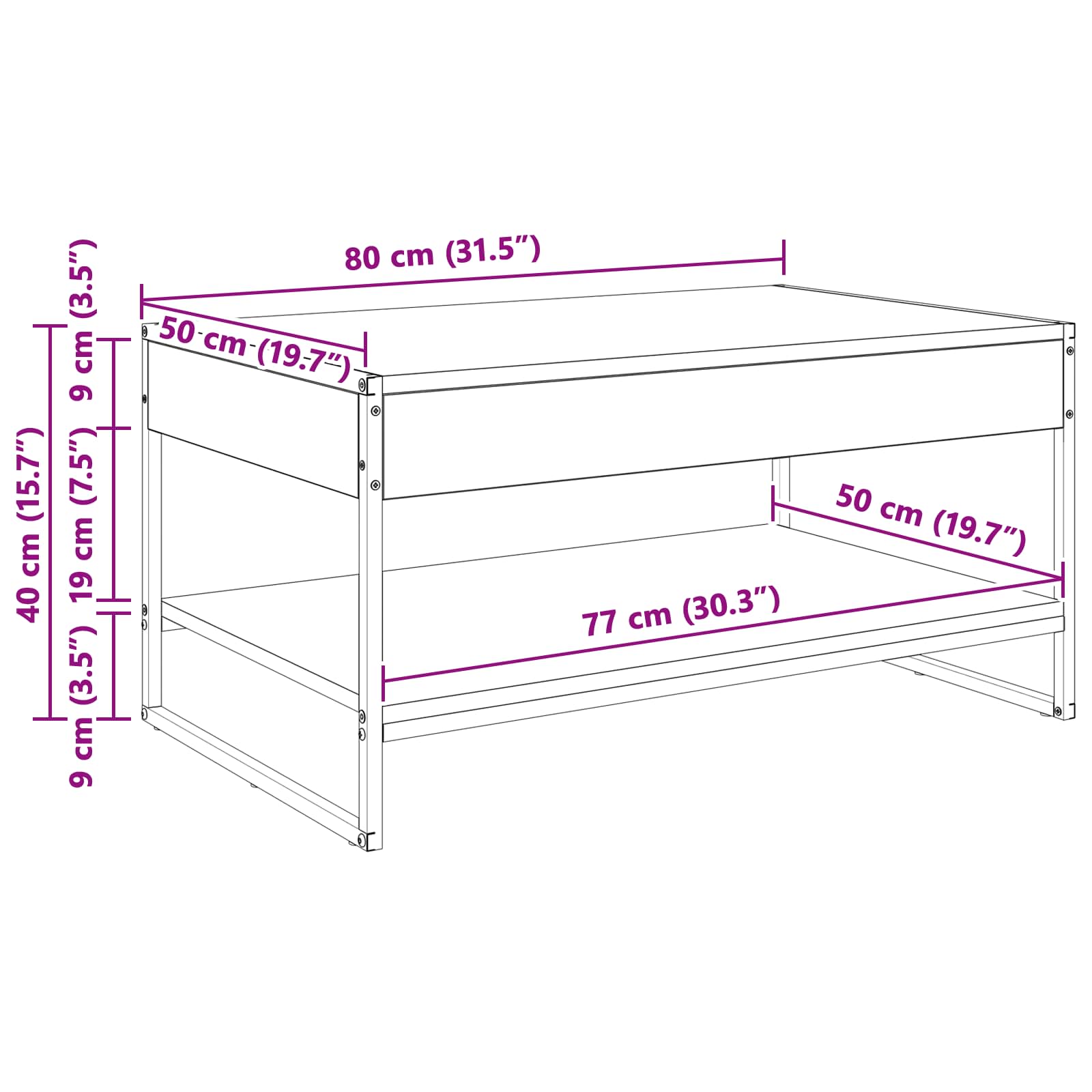 Table basse Bois Ancien 80 x 50 x 40 cm Bois d'ingénierie - XIOS