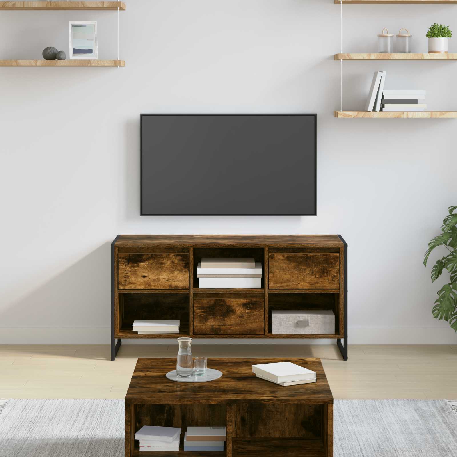 Meuble TV Chêne Fumé 100 x 36 x 49,5 cm Bois d'ingénierie - XIOS