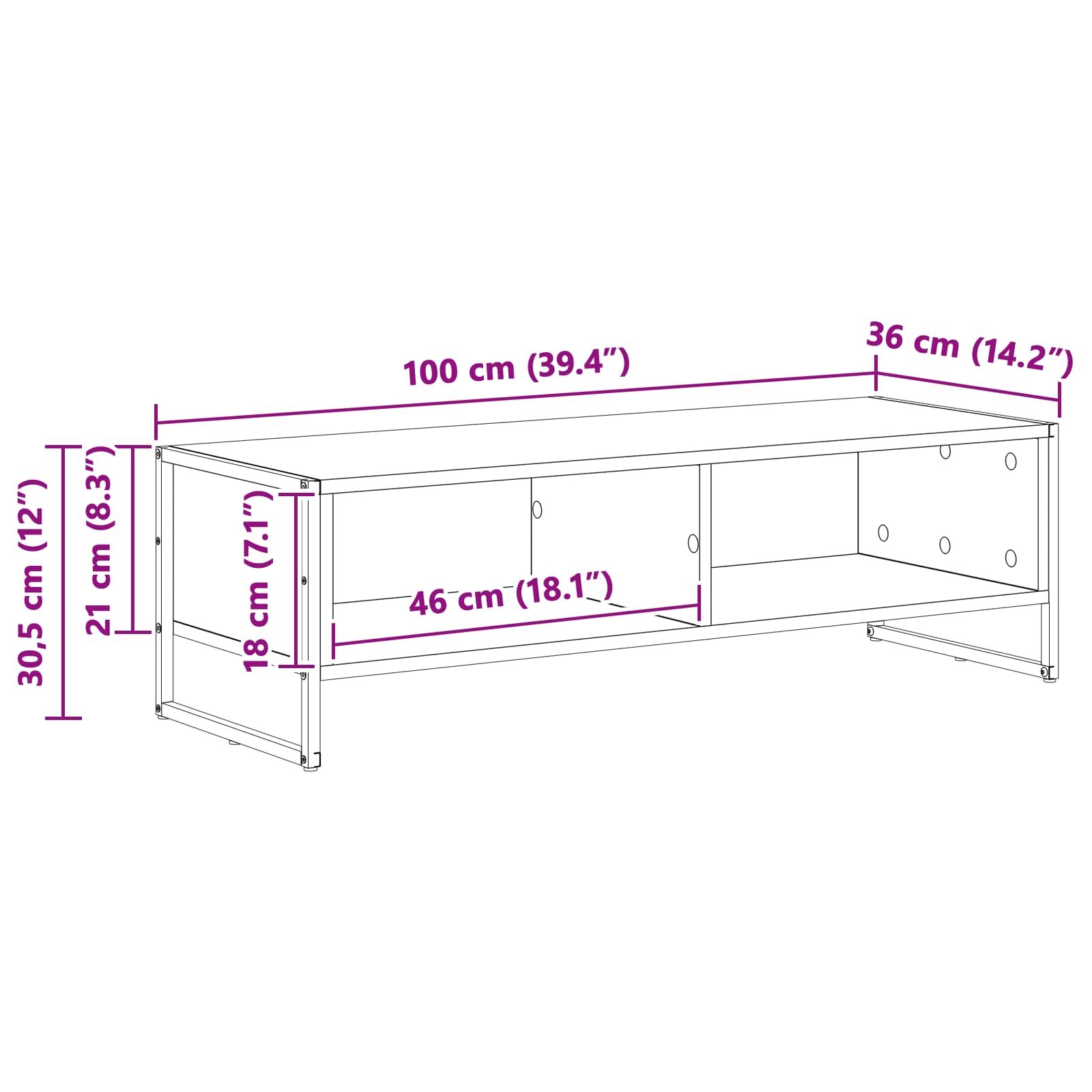 Meuble TV Gris Sonoma 100 x 36,5 x 30,5 cm Bois d'ingénierie - XIOS