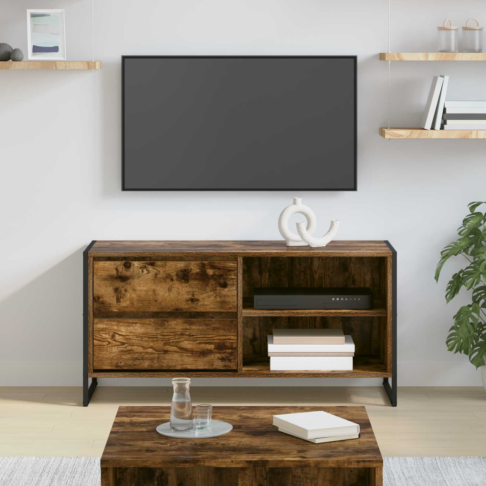 Meuble TV Chêne Fumé 100 x 36 x 49,5 cm Bois d'ingénierie - XIOS