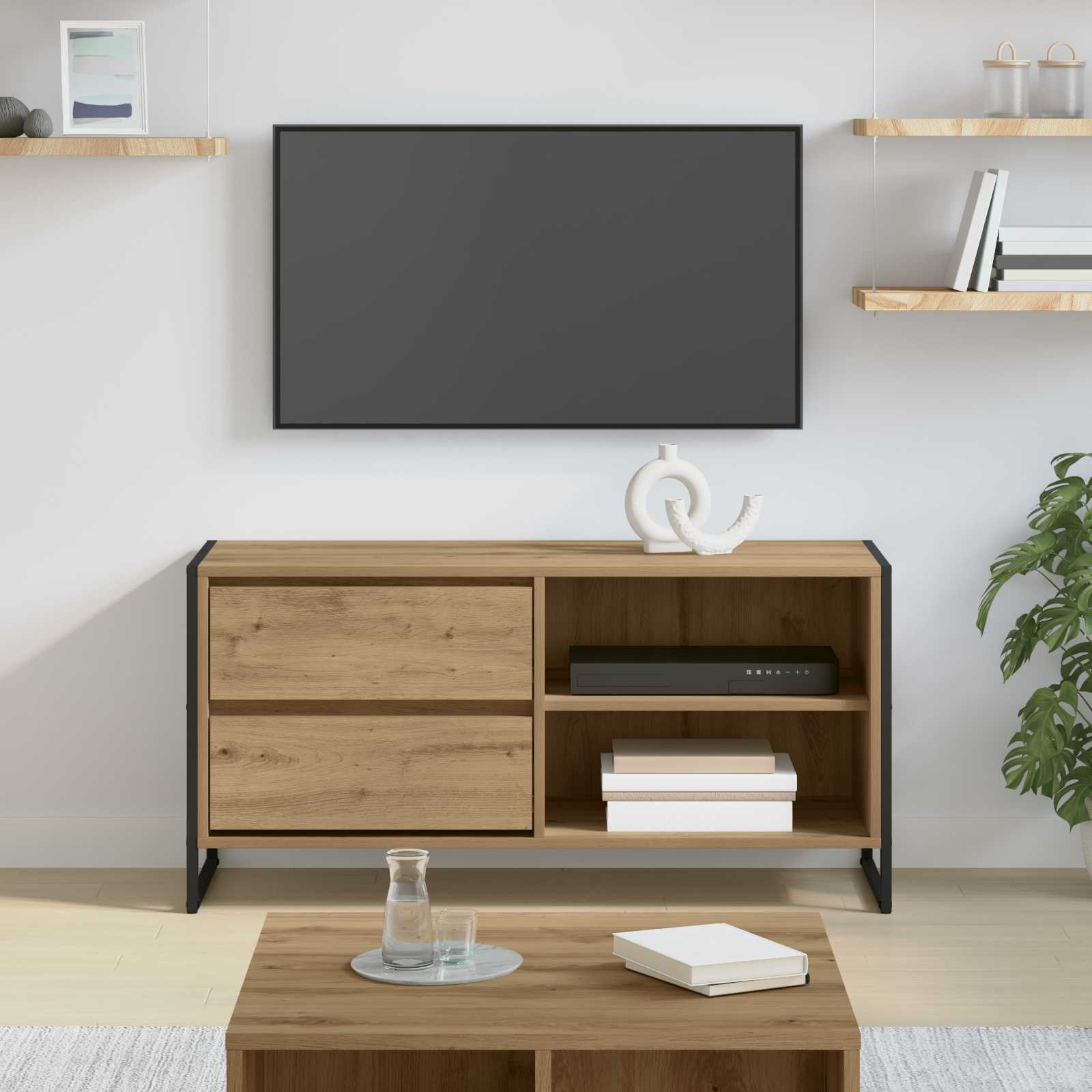 Meuble TV Chêne artisan 100 x 36 x 49,5 cm Bois d'ingénierie - XIOS