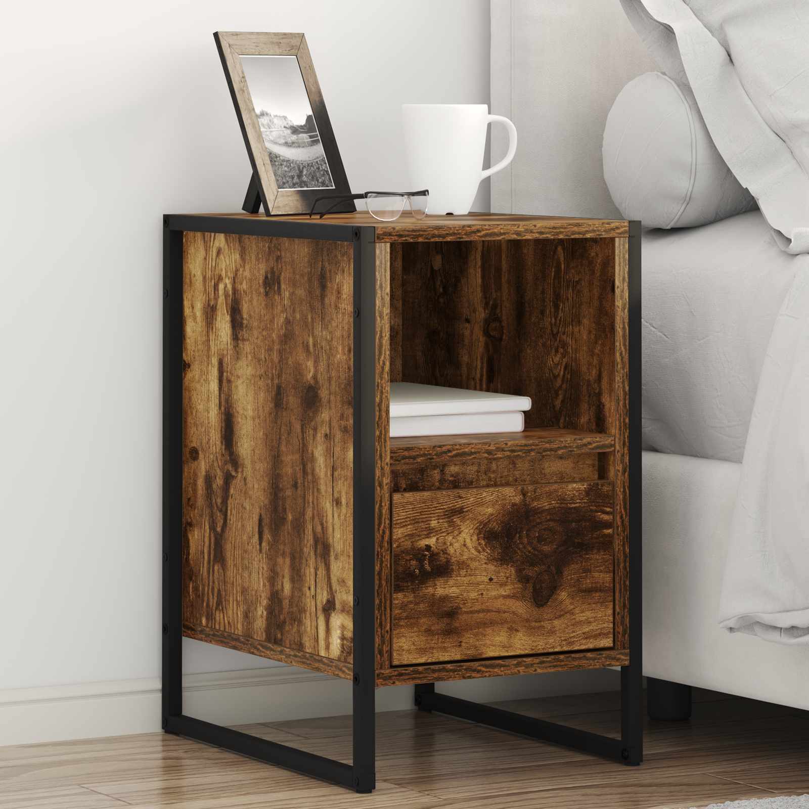 Table de chevet avec tiroir 2 pcs Chêne Fumé 39,5 x 30 x 50 cm - XIOS
