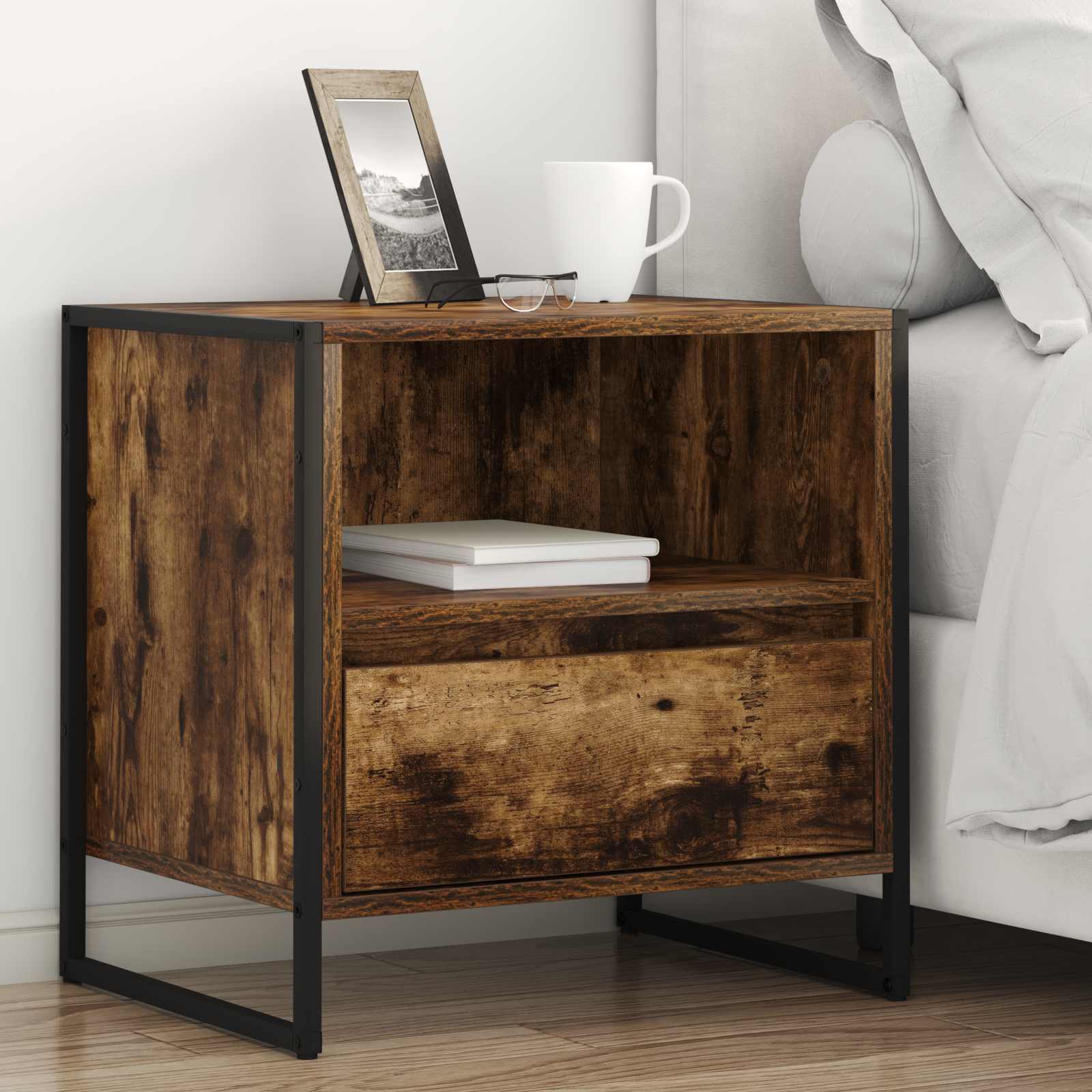 Table de chevet avec tiroir 2 pcs Chêne Fumé 50 x 39,5 x 50 cm - XIOS