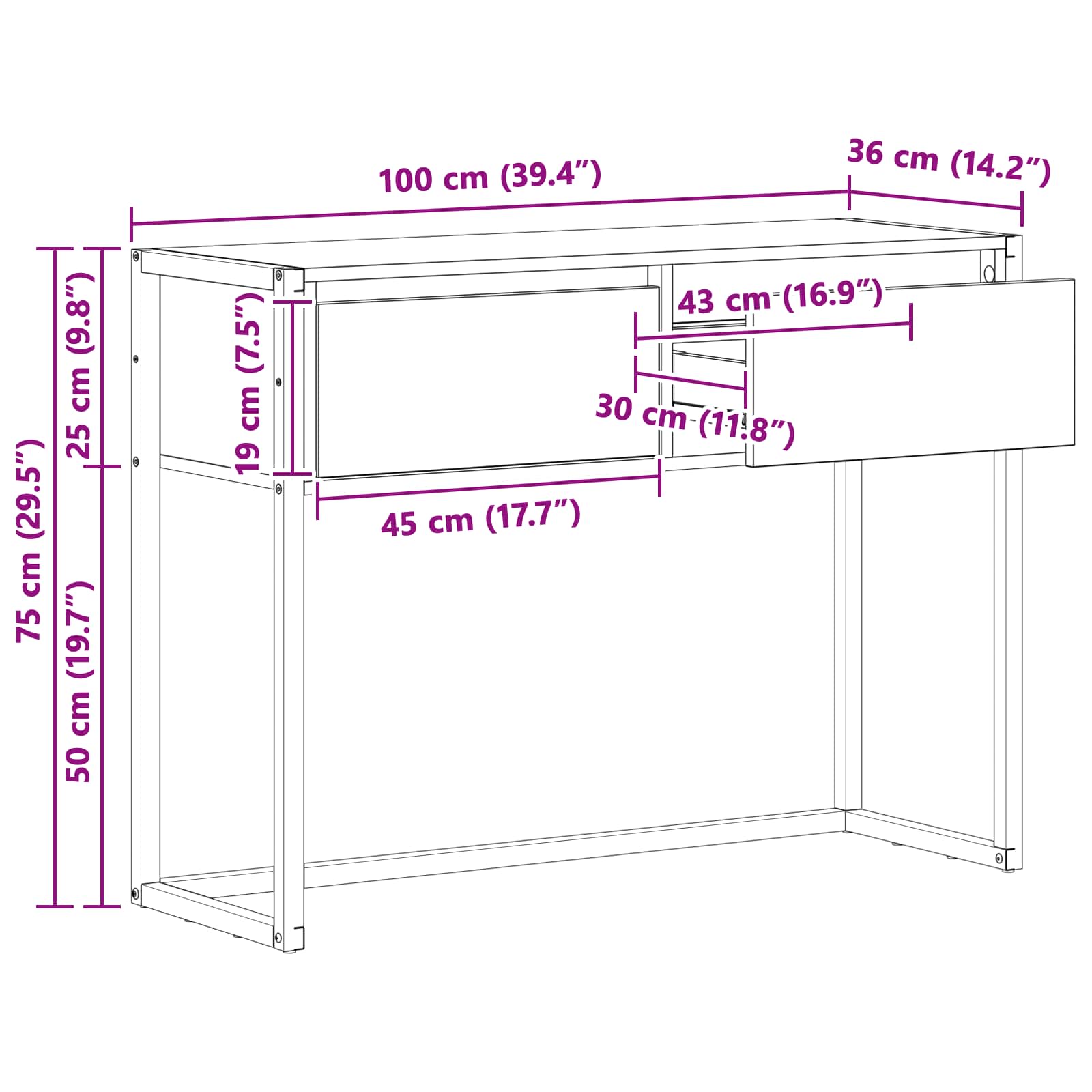 Table d'appoint Sonoma 100 x 36 x 75 cm Bois d'ingénierie - XIOS