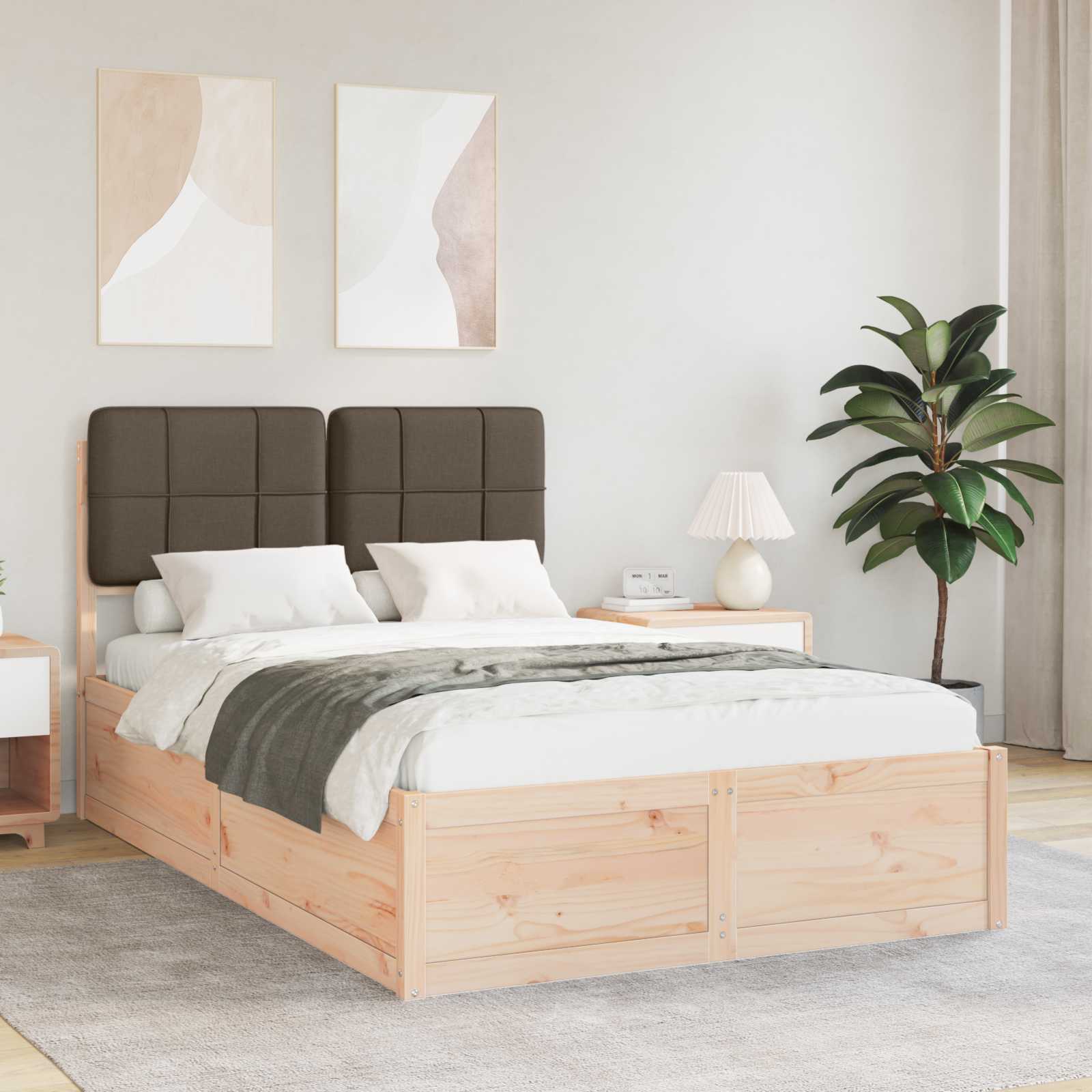 Cadre de lit avec tête de lit rembourrée Taupe 120 x 200 cm - XIOS