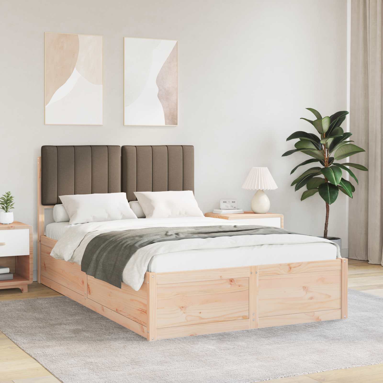 Cadre de lit avec tête de lit rembourrée Taupe 120 x 200 cm - XIOS
