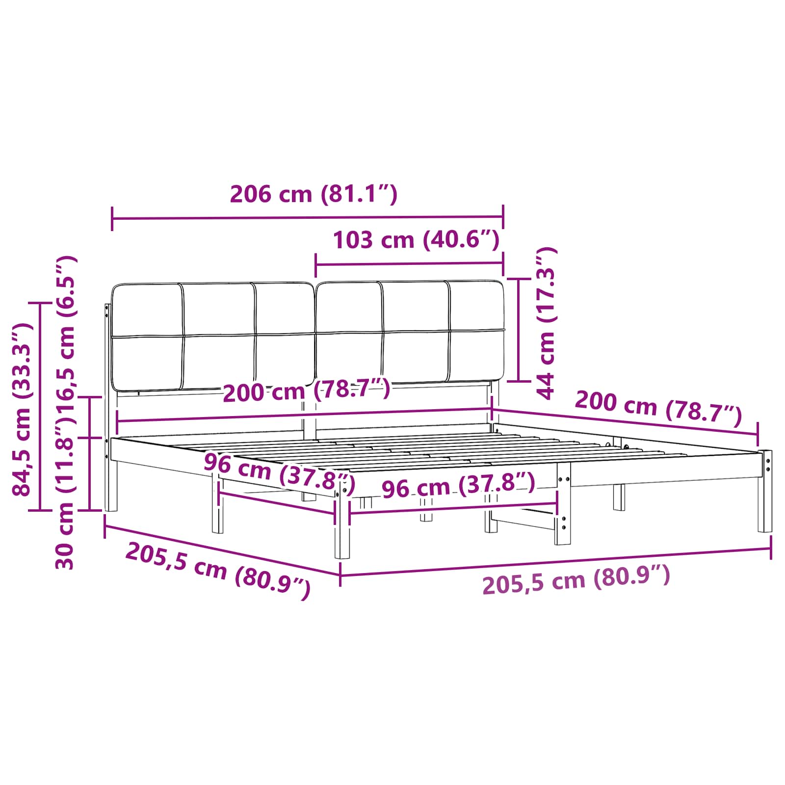 Cadre de lit avec tête de lit rembourrée Gris clair - XIOS
