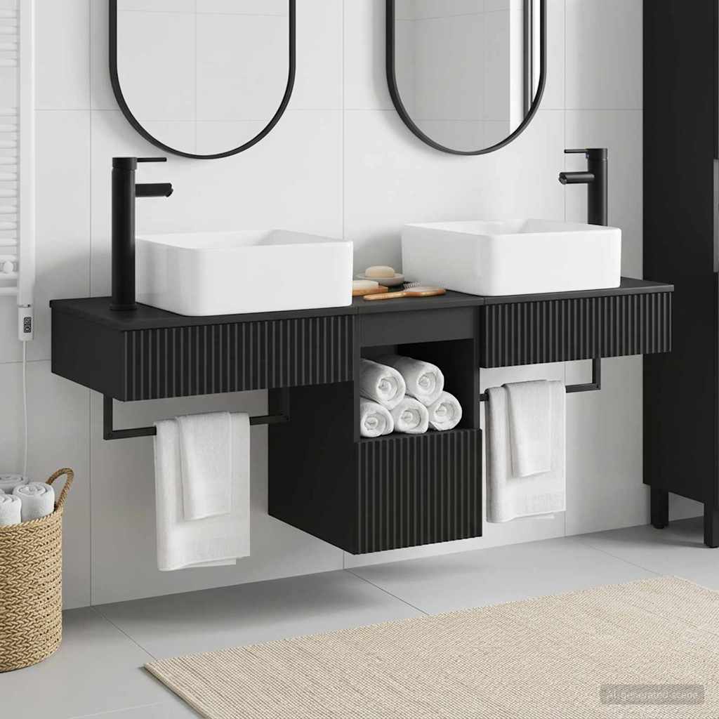 Ensemble d'armoire de salle de bain 3 pc Noir 53 x 35 x 39 cm