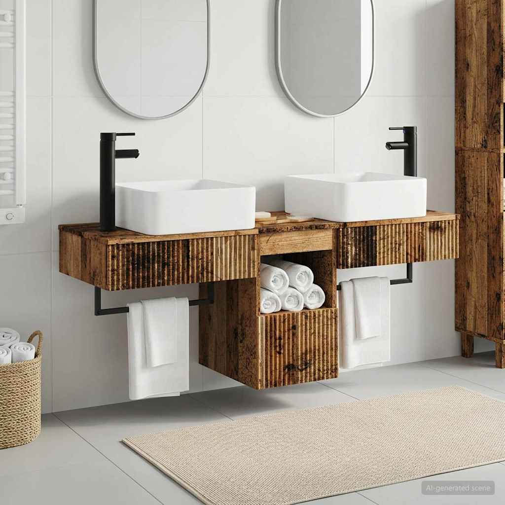 Ensemble d'armoire de salle de bain 3 pc Bois ancien