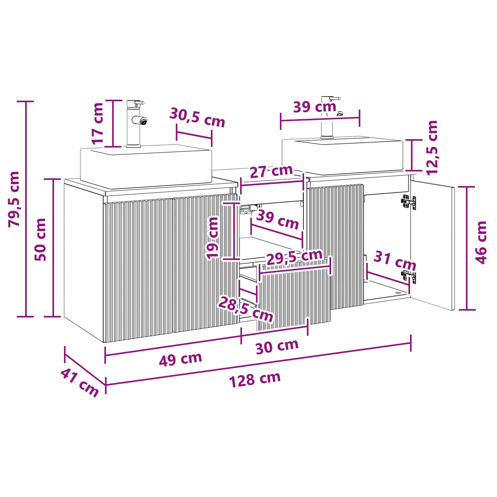 Ensemble d'armoire de salle de bain 3 pc Noir