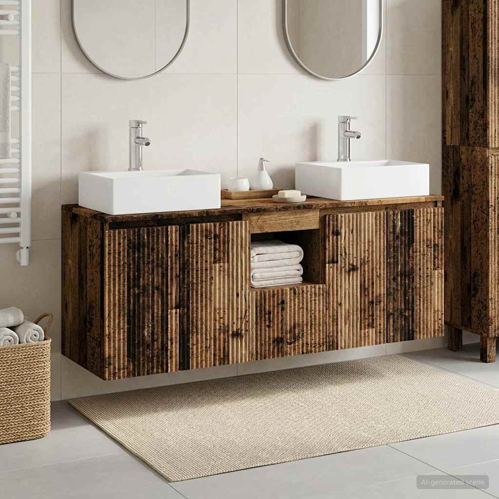 Ensemble d'armoire de salle de bain 3 pc Bois ancien