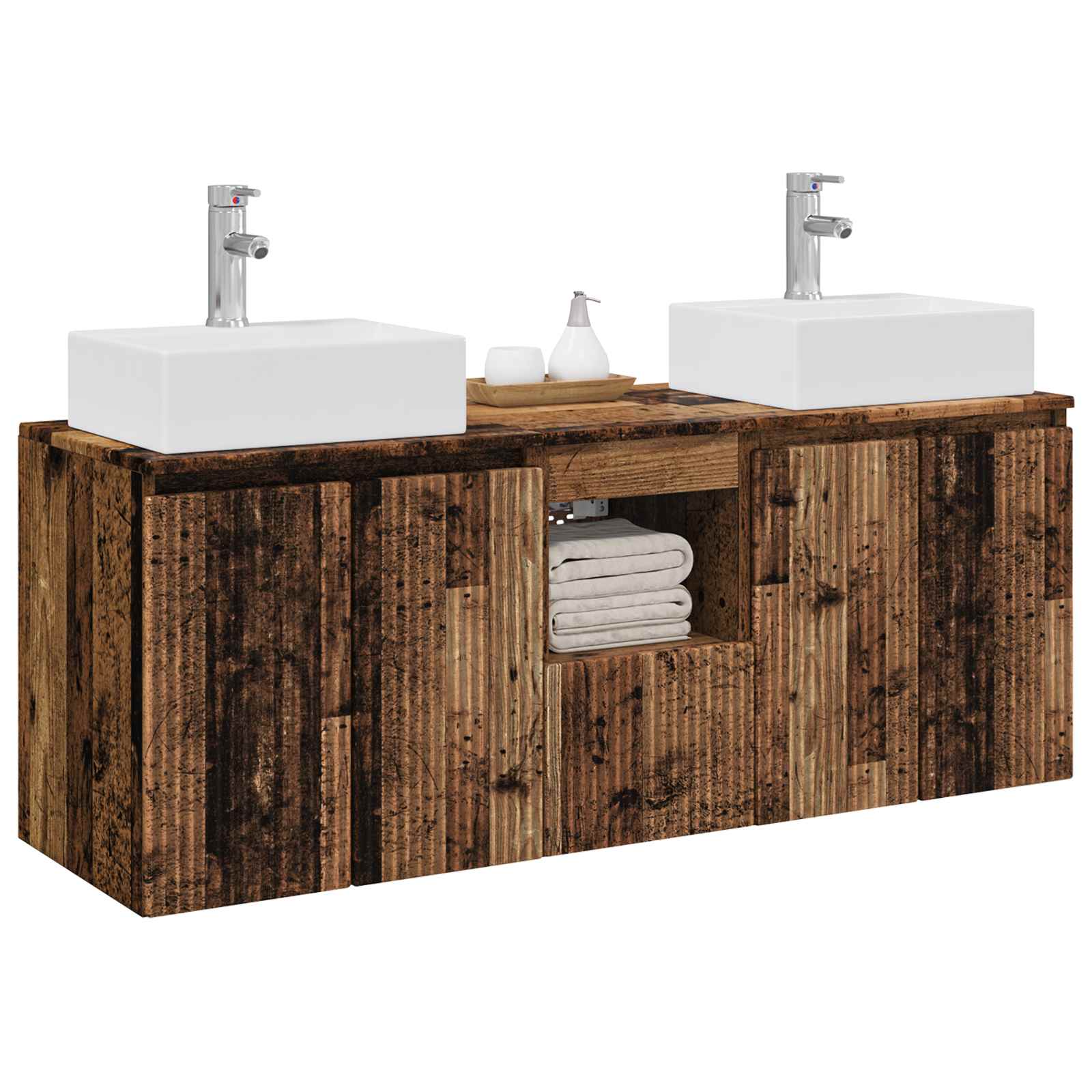 Ensemble d'armoire de salle de bain 3 pc Bois ancien