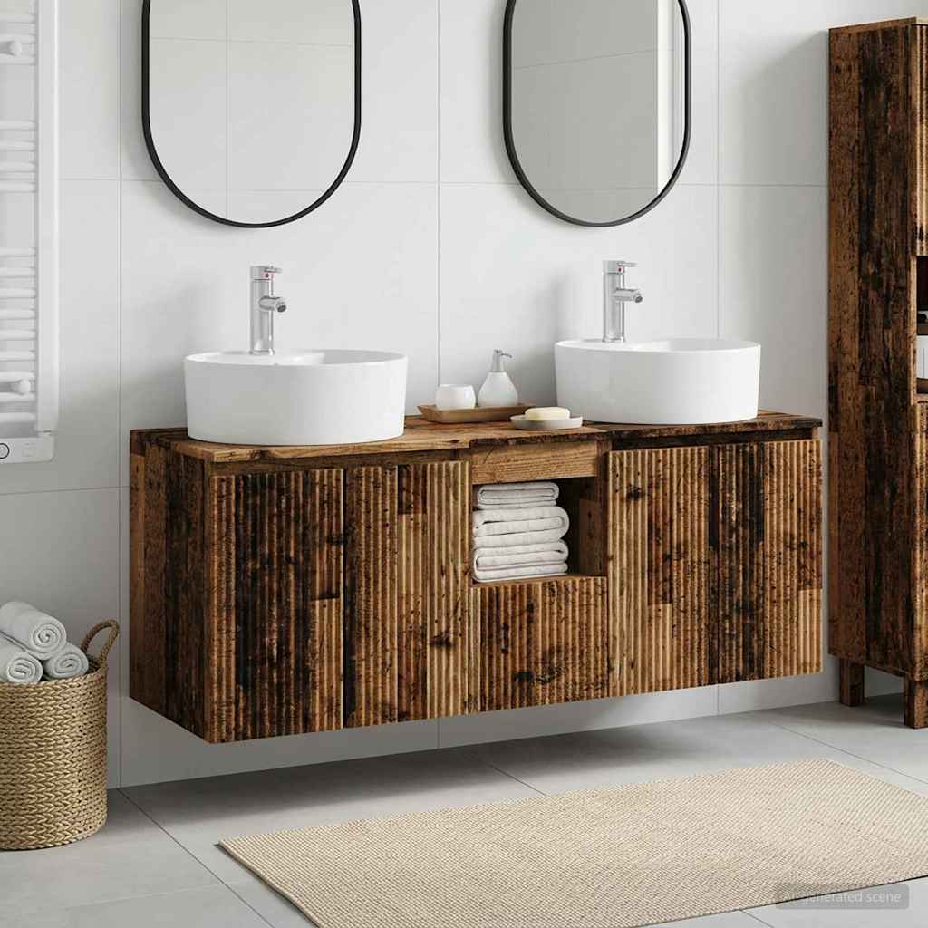 Ensemble d'armoire de salle de bain 3 pc Bois ancien