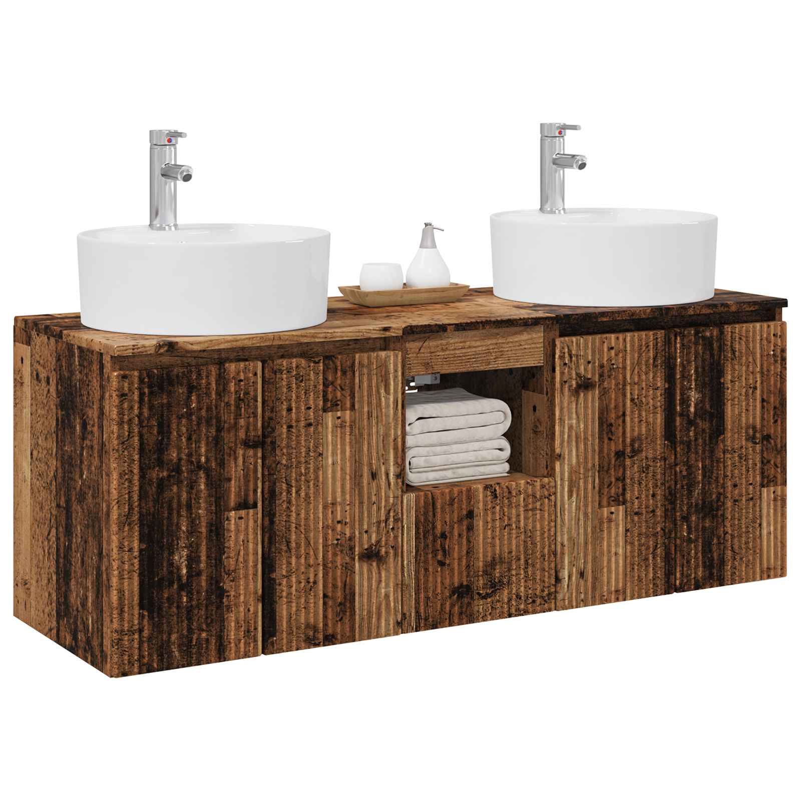 Ensemble d'armoire de salle de bain 3 pc Bois ancien