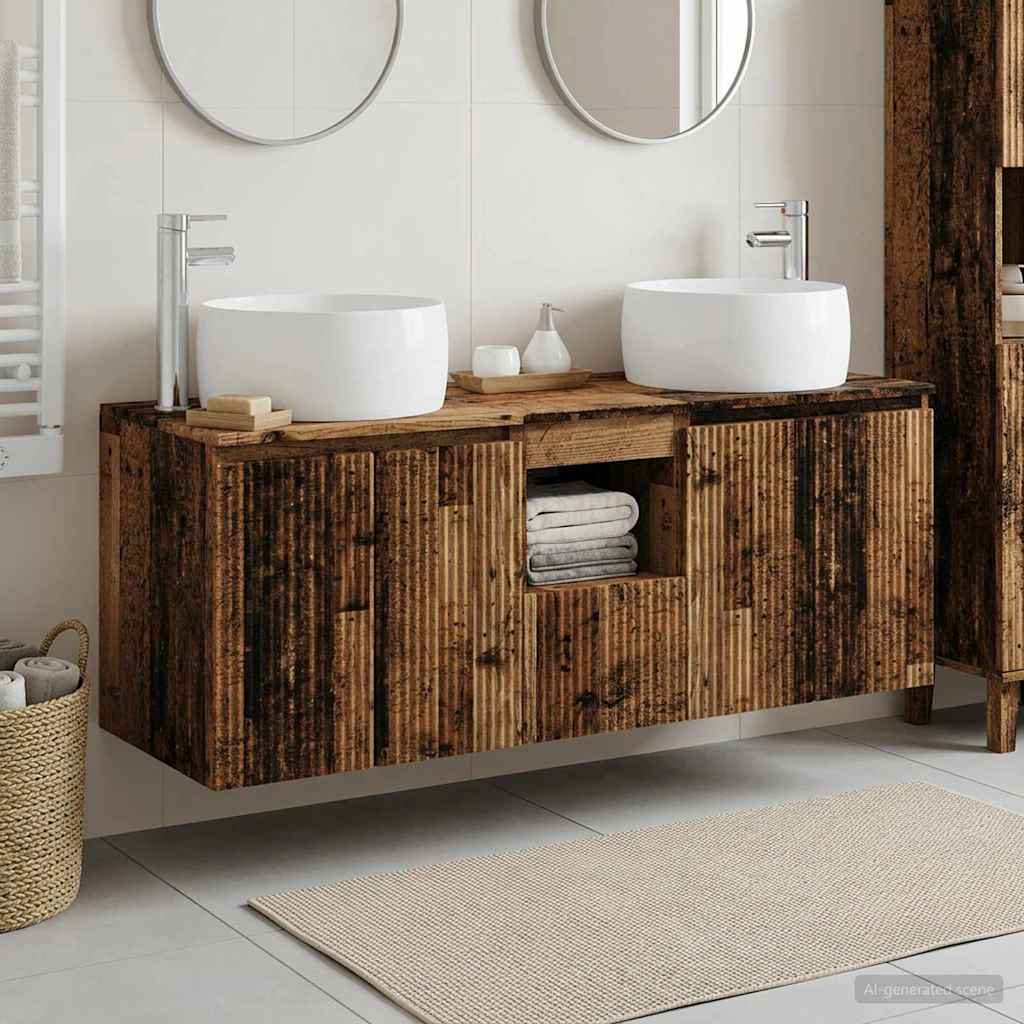 Ensemble d'armoire de salle de bain 3 pc Bois ancien