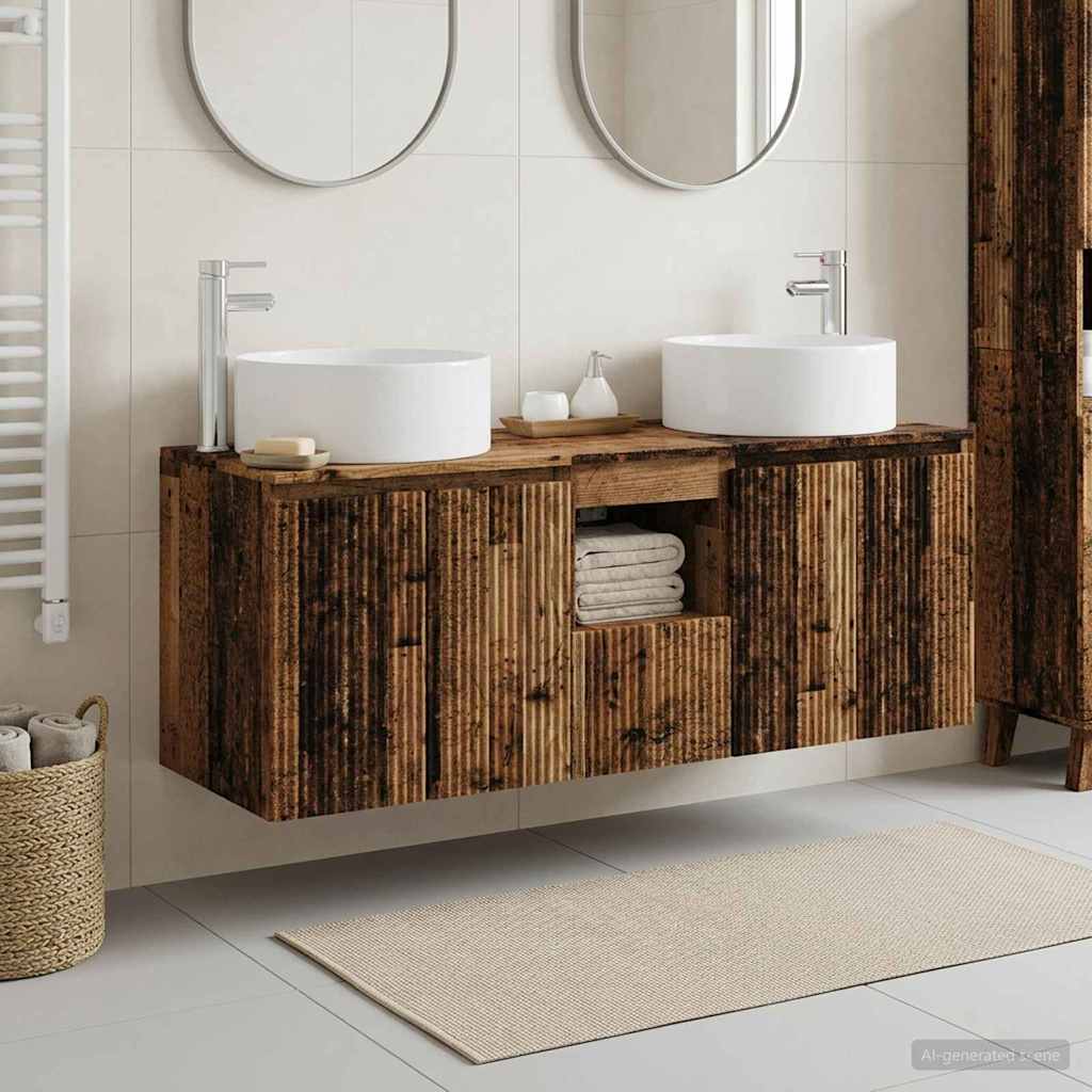 Ensemble d'armoire de salle de bain 3 pc Bois ancien