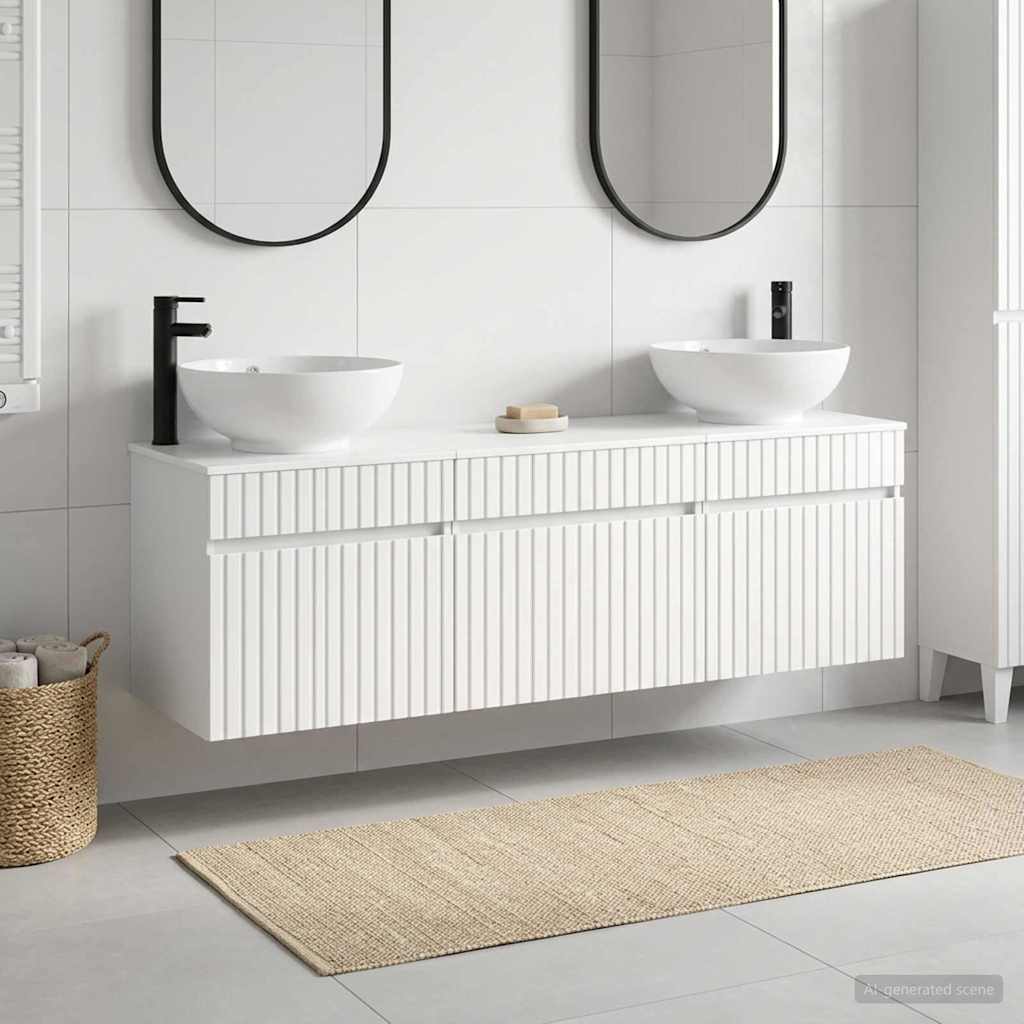 Ensemble d'armoire de salle de bain 3 pc Blanc brillant