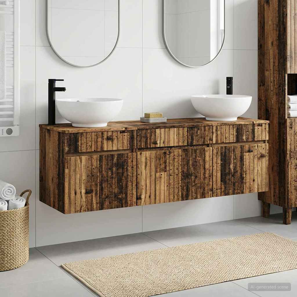 Ensemble d'armoire de salle de bain 3 pc Bois ancien