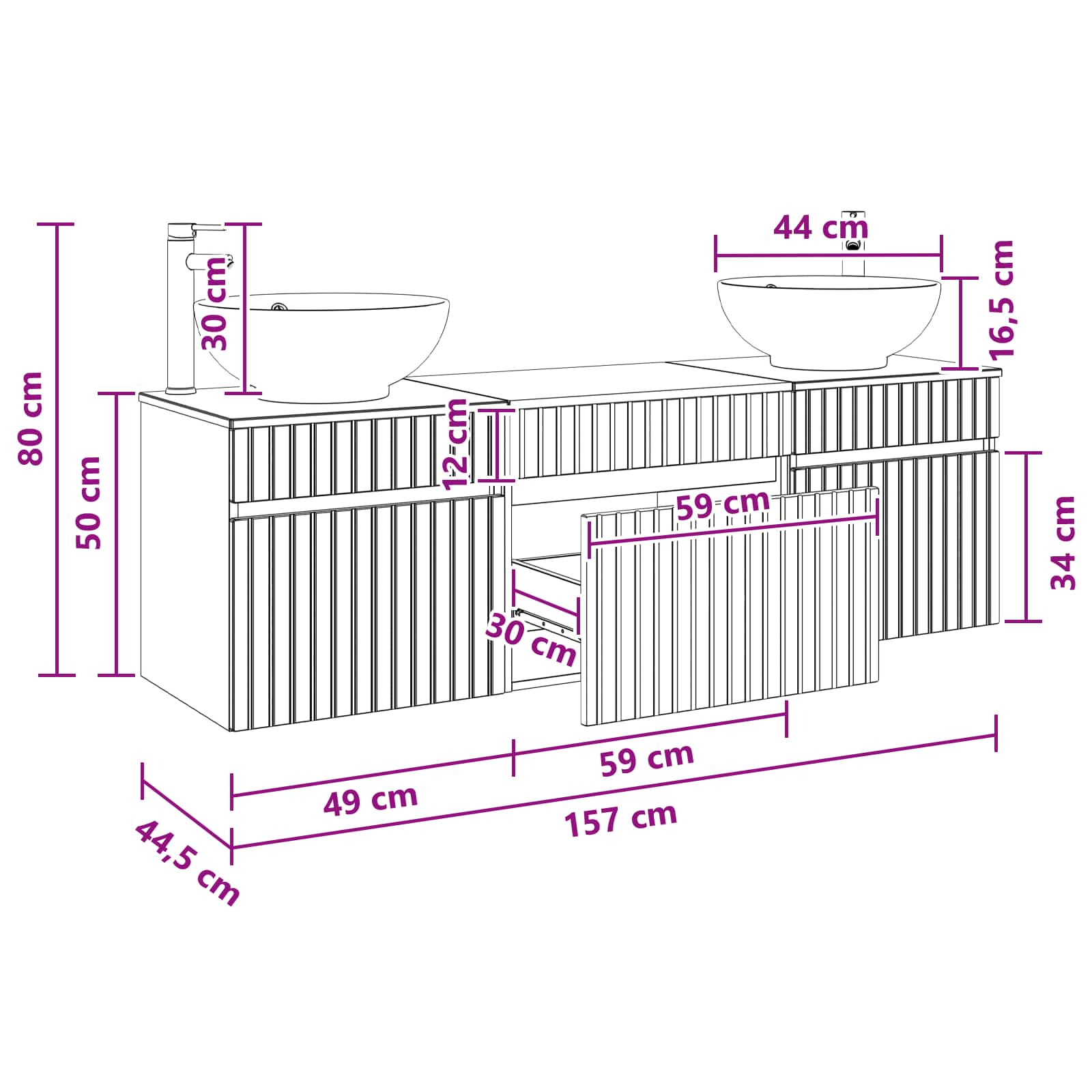 Ensemble d'armoire de salle de bain 3 pc Bois ancien