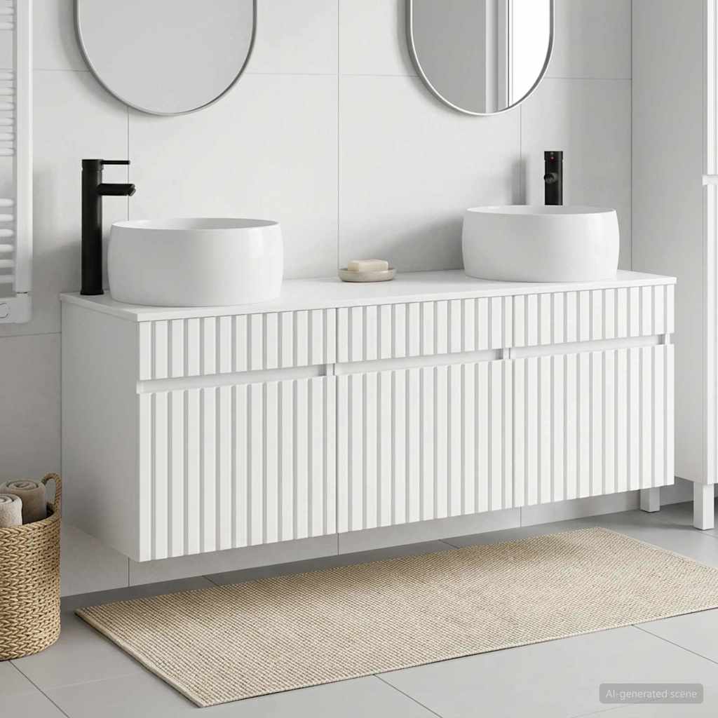 Ensemble d'armoire de salle de bain 3 pc Blanc brillant