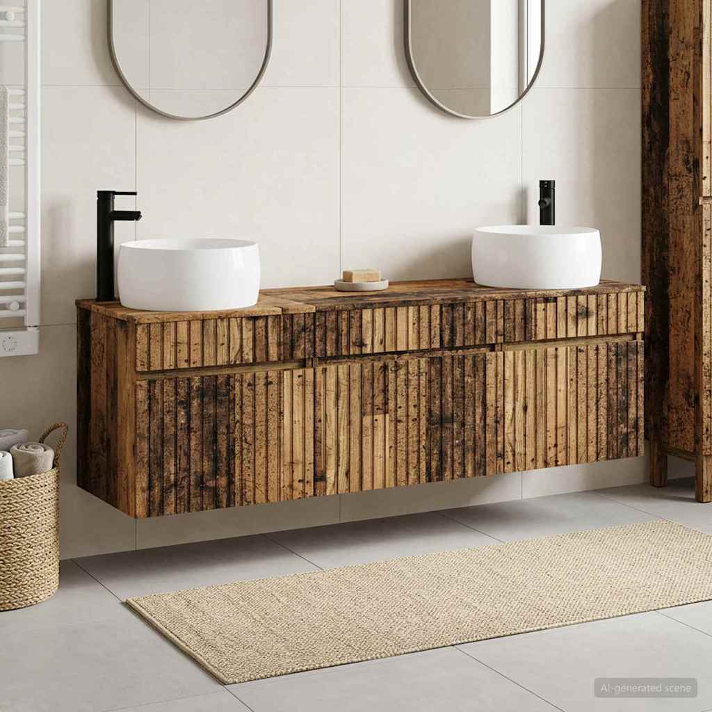 Ensemble d'armoire de salle de bain 3 pc Bois ancien