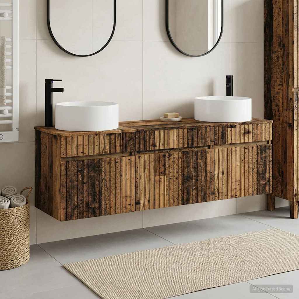 Ensemble d'armoire de salle de bain 3 pc Bois ancien