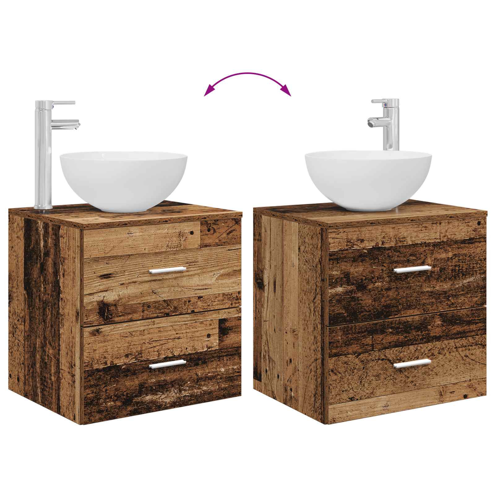 Ensemble d'armoire de salle de bain 3 pc Bois ancien