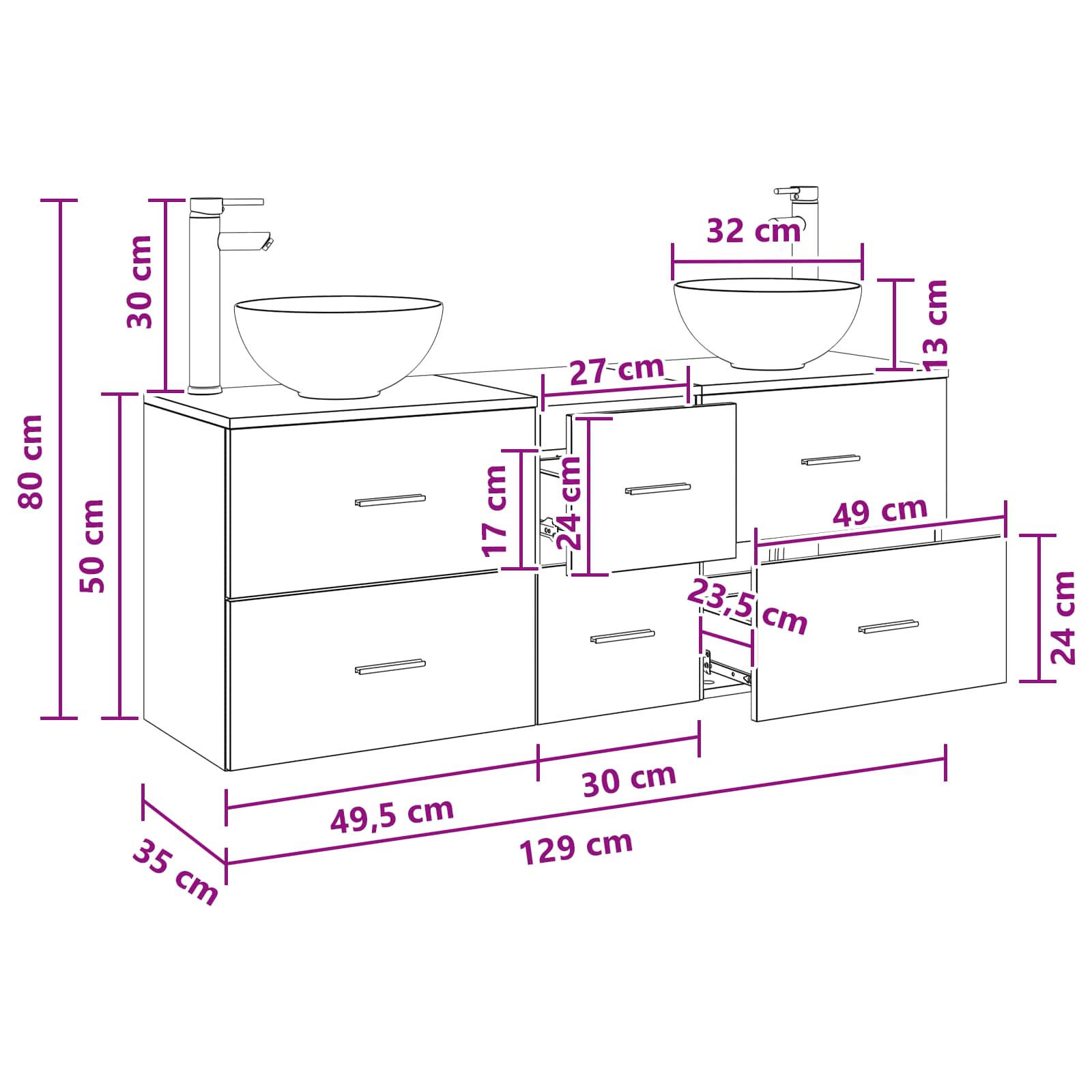Ensemble d'armoire de salle de bain 3 pc Bois ancien