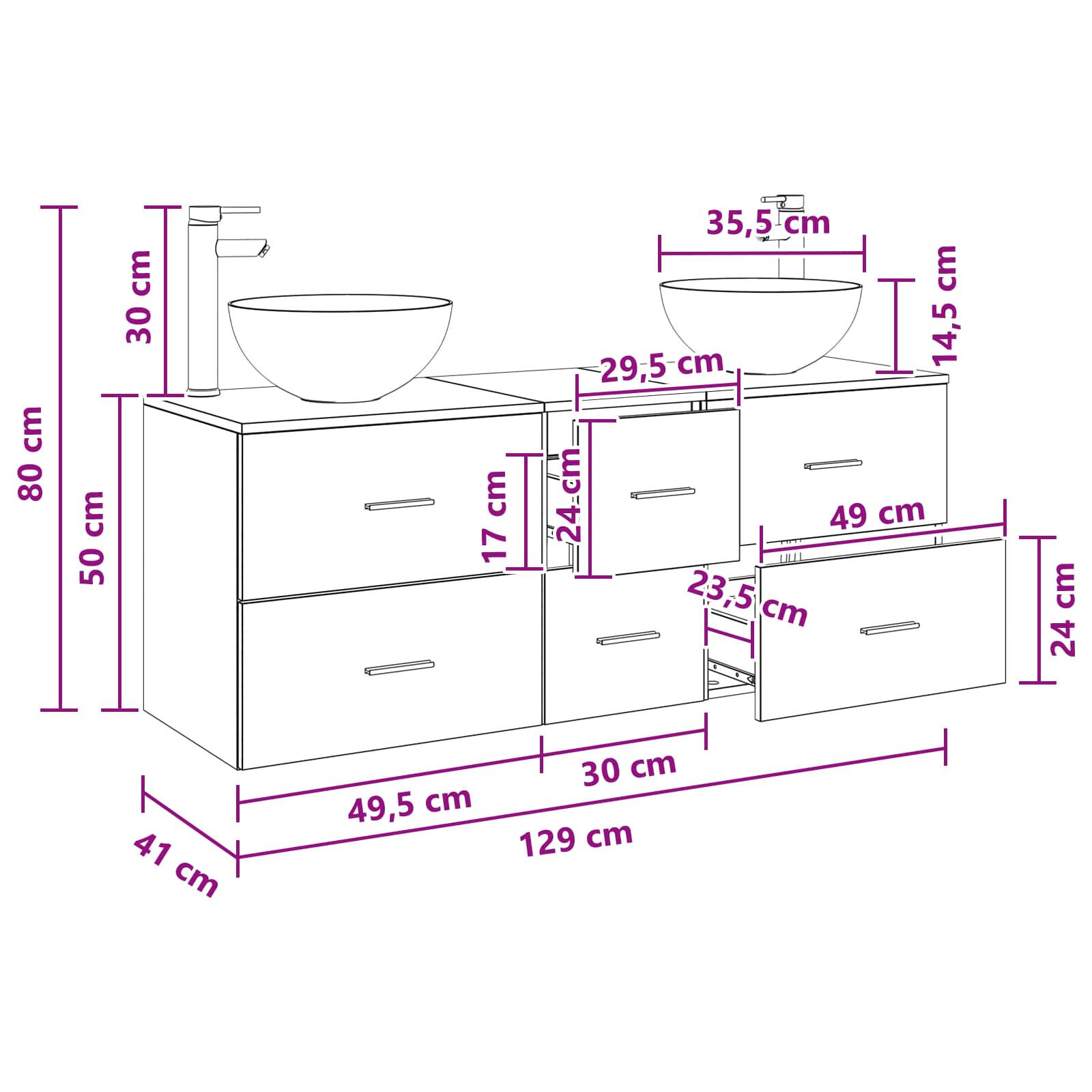 Ensemble d'armoire de salle de bain 3 pc Chêne fumé