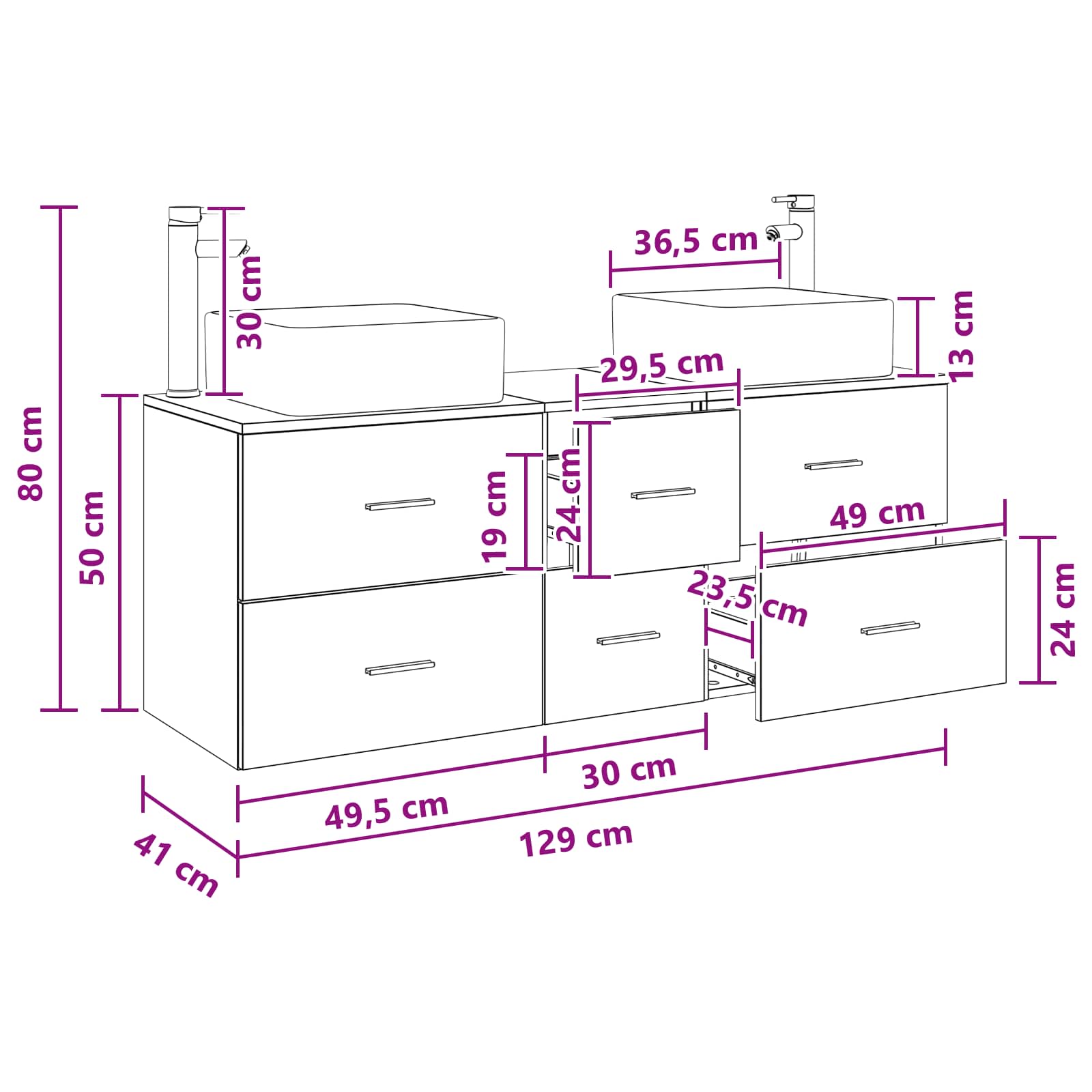 Ensemble d'armoire de salle de bain 3 pc Noir 49,5 x 41 x 63 cm