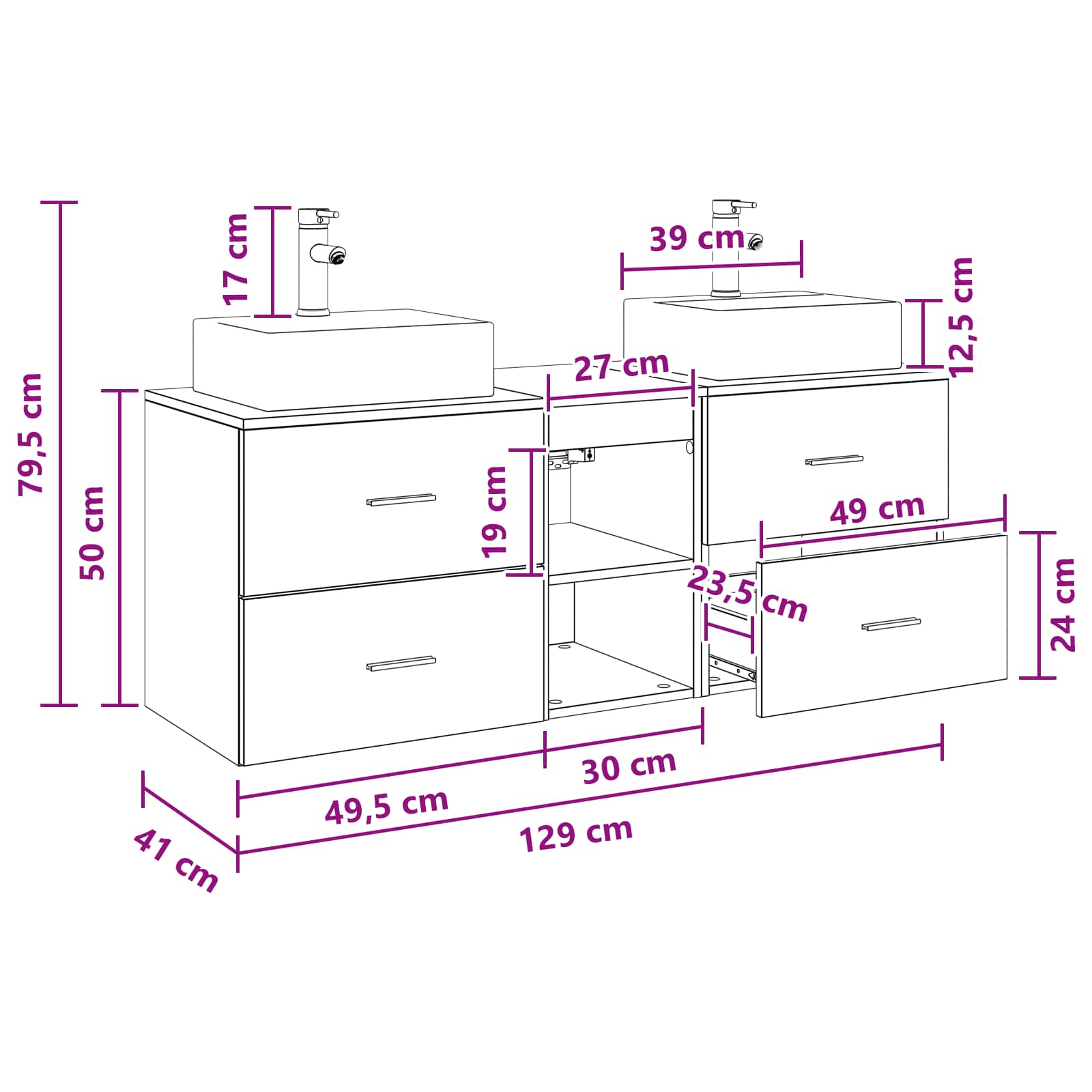 Ensemble d'armoire de salle de bain 3 pc Noir