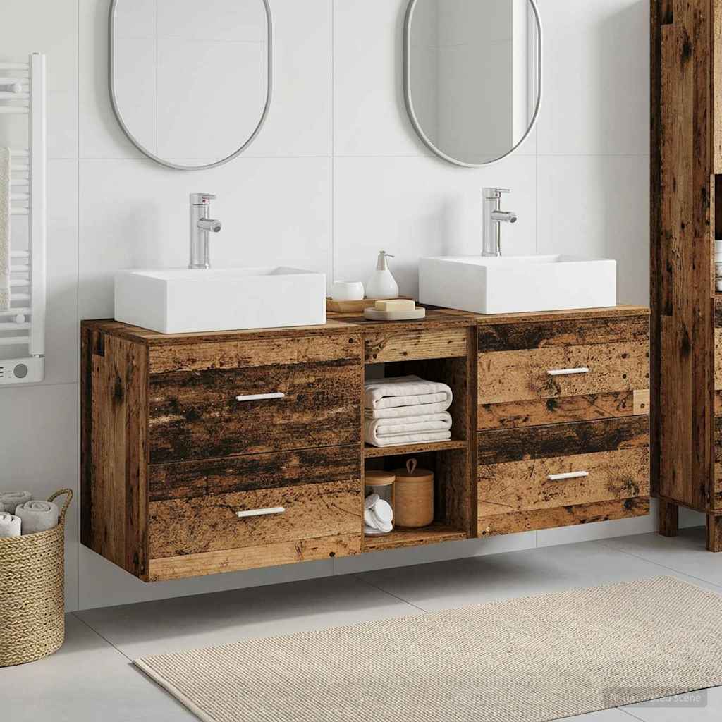 Ensemble d'armoire de salle de bain 3 pc Bois ancien