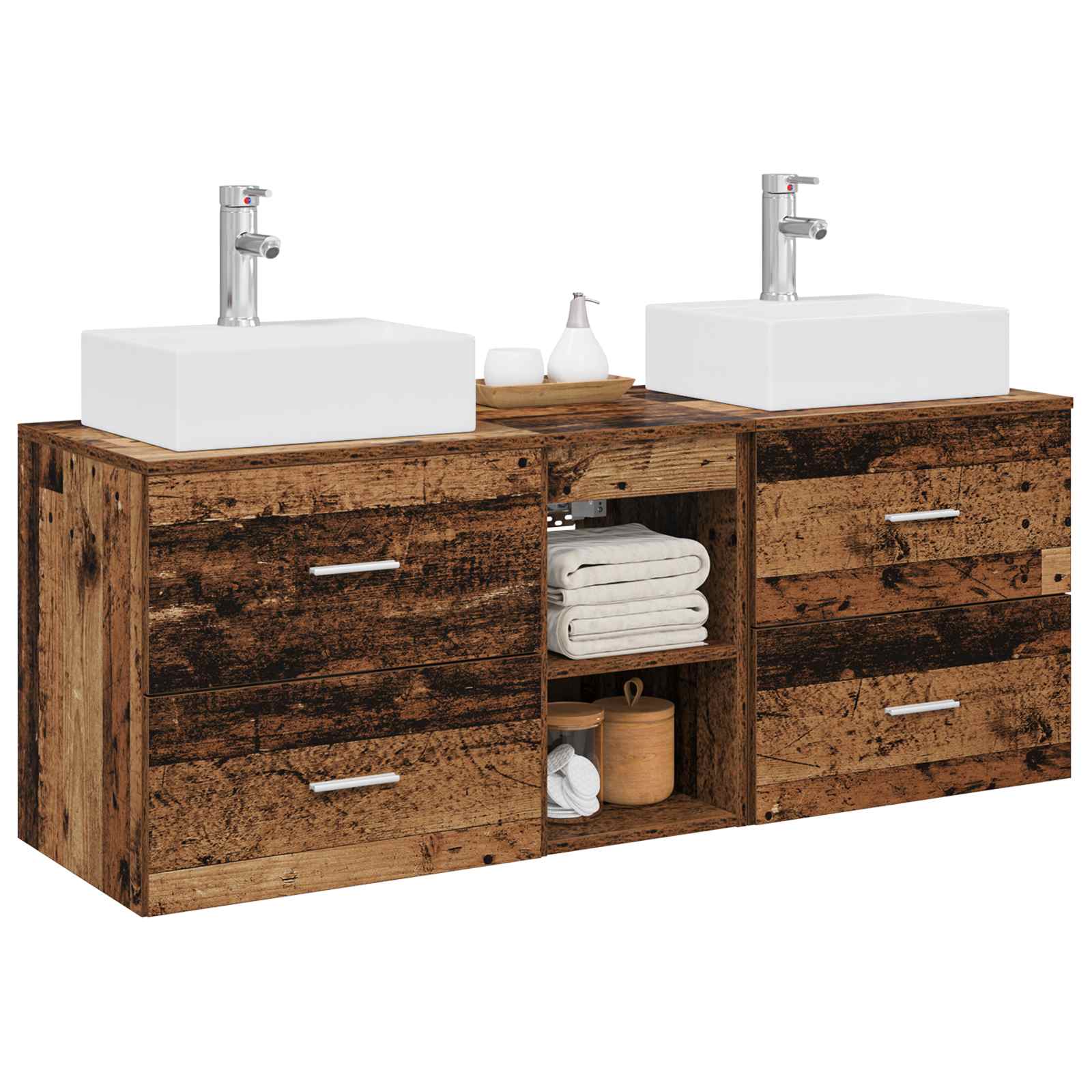 Ensemble d'armoire de salle de bain 3 pc Bois ancien