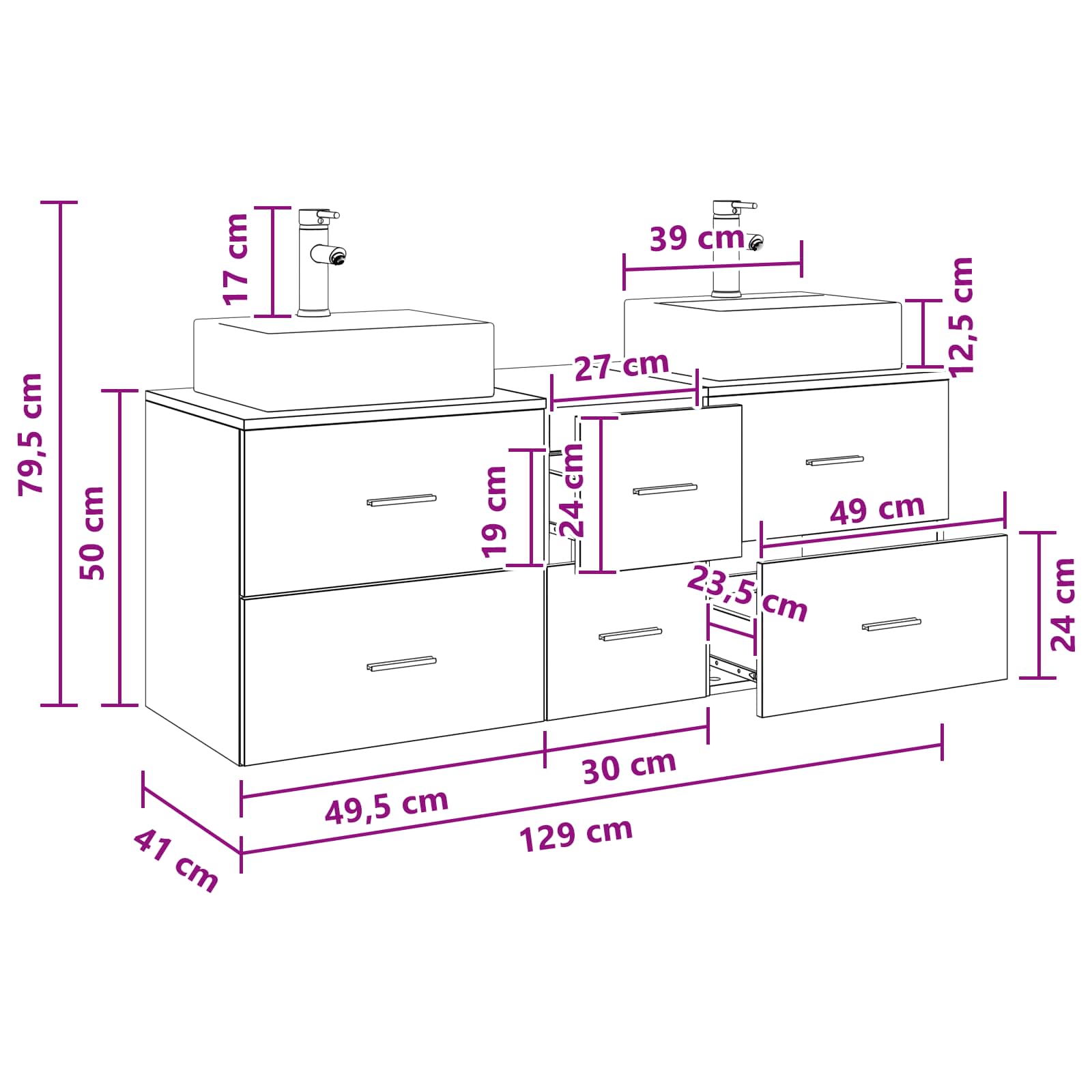 Ensemble d'armoire de salle de bain 3 pc Gris béton