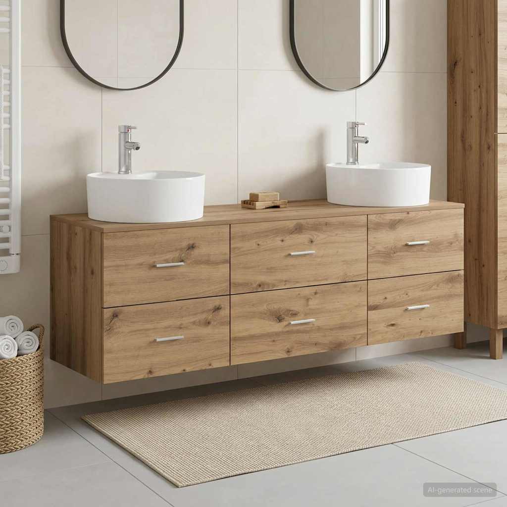 Ensemble d'armoire de salle de bain 3 pc Chêne artisanal