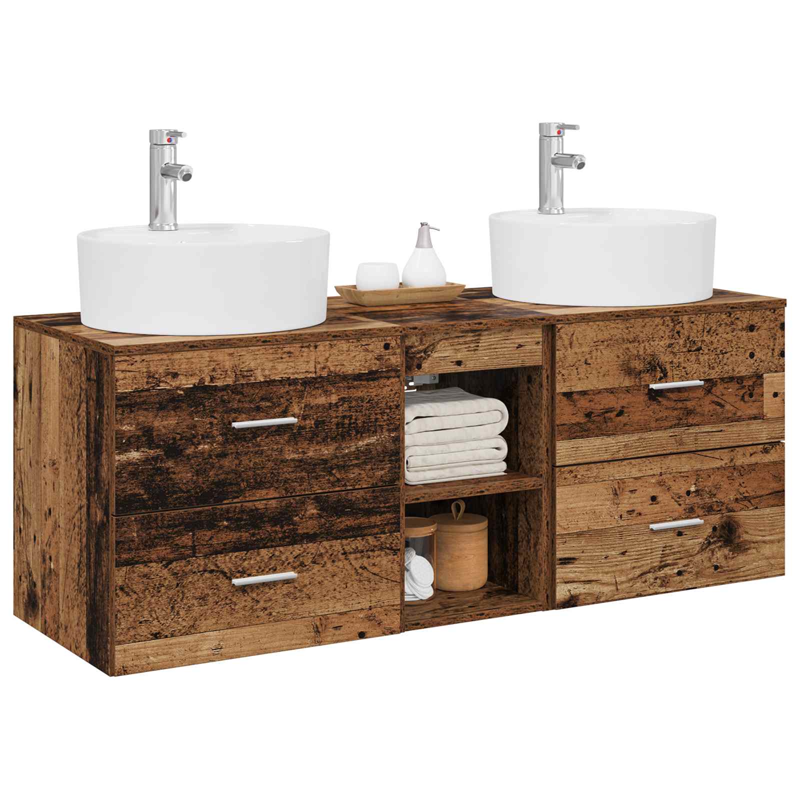 Ensemble d'armoire de salle de bain 3 pc Bois ancien