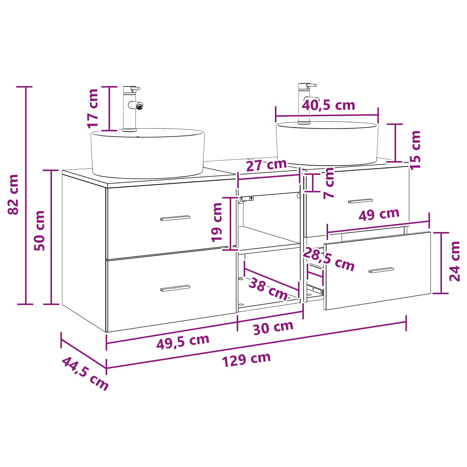 Ensemble d'armoire de salle de bain 3 pc Bois ancien