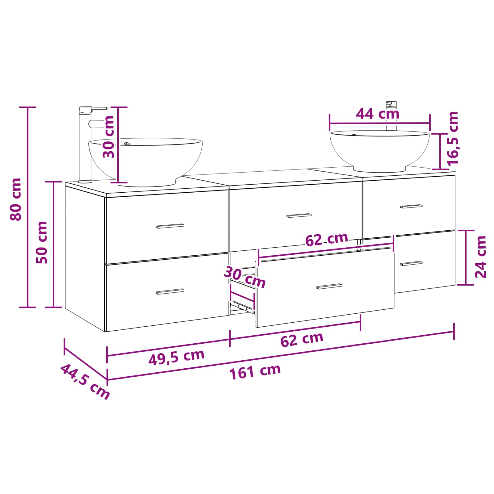 Ensemble de mobilier de salle de bain 3 pc Noir