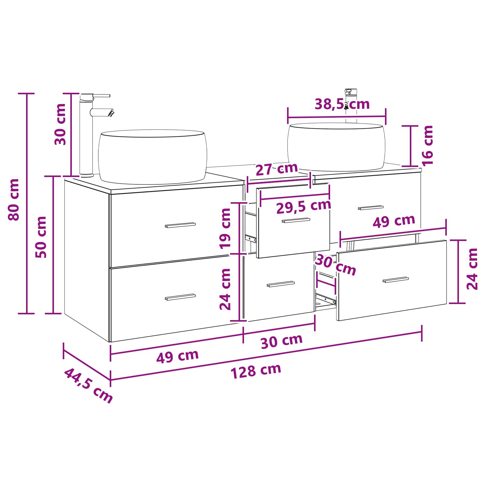 Ensemble de mobilier de salle de bain 3 pc Noir