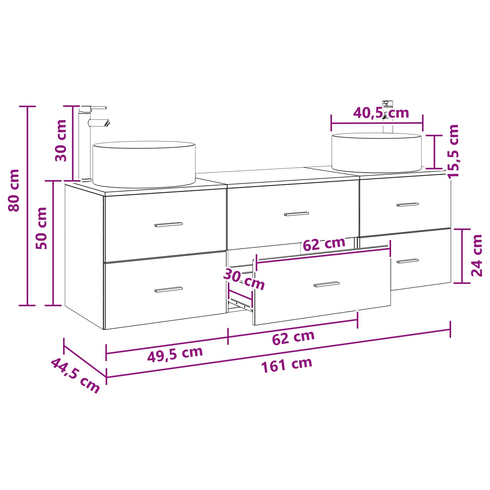 Ensemble de mobilier de salle de bain 3 pc Noir