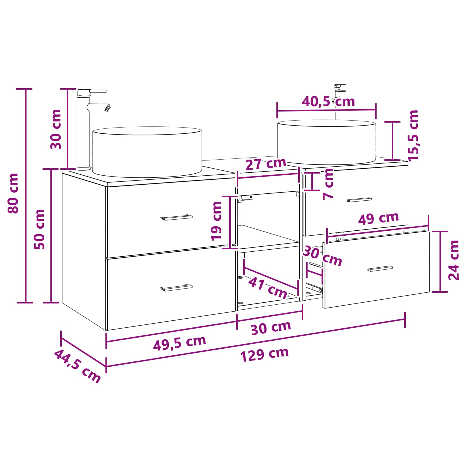 Ensemble de mobilier de salle de bain 3 pc Chêne fumé