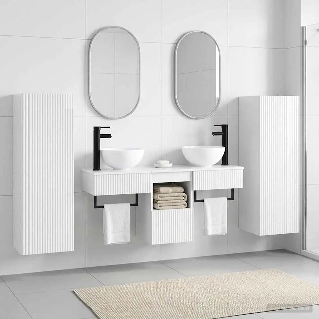 Ensemble de mobilier de salle de bain 5 pc Blanc brillant - XIOS