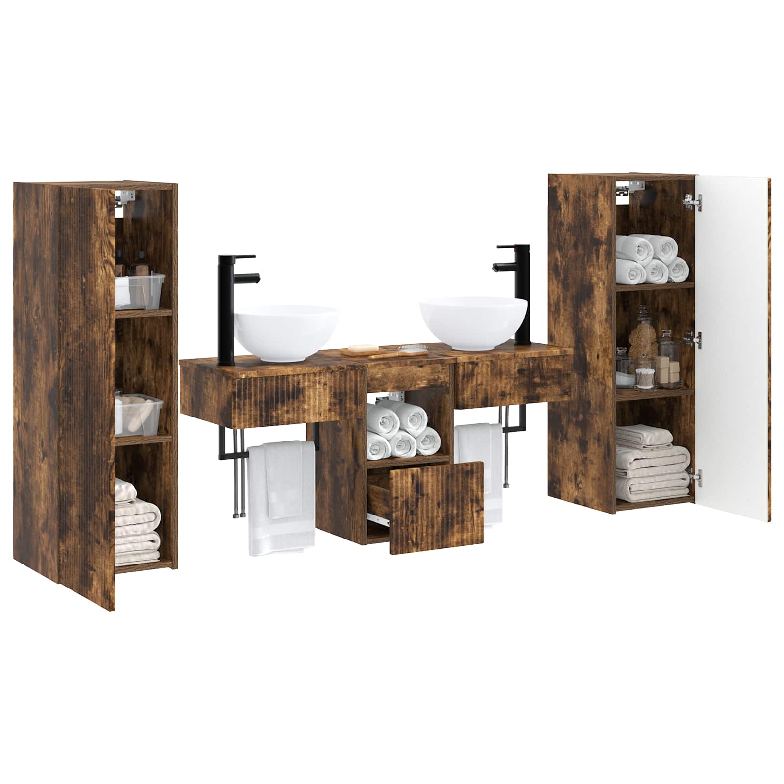 Ensemble de mobilier de salle de bain 5 pc Chêne fumé